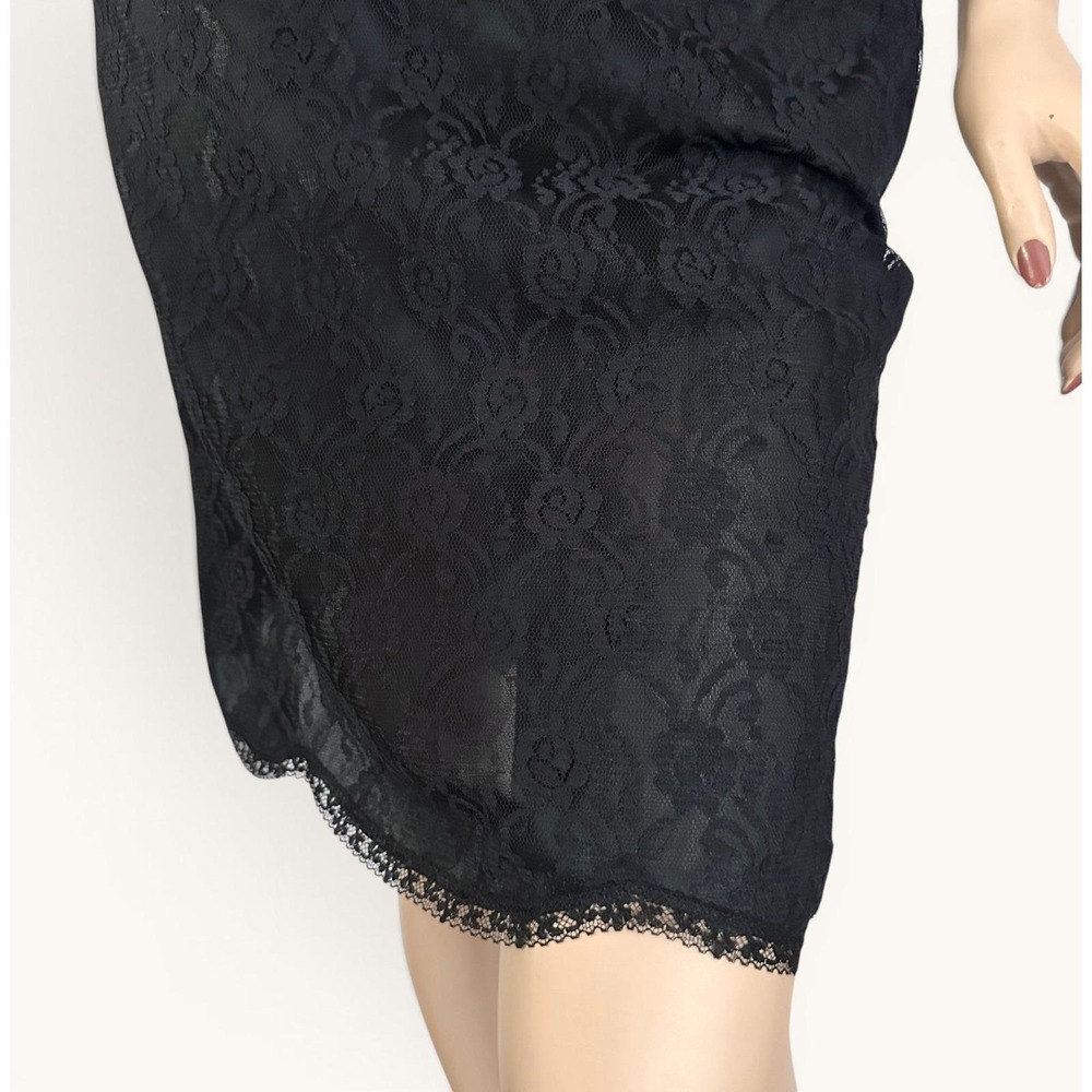 Vintage 1960s Black Lace Slip Dress Nylon Tulip Applique New Old Stock XS - Picture 3 of 8